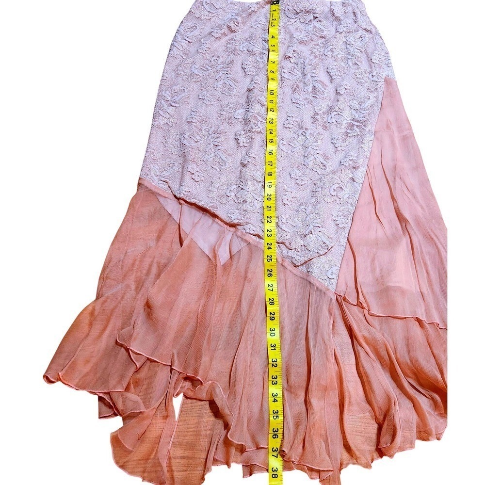 Casadei Blush Pink Lace & Chiffon 2-Piece asymemtrical hem Dress Set Large - Picture 11 of 13